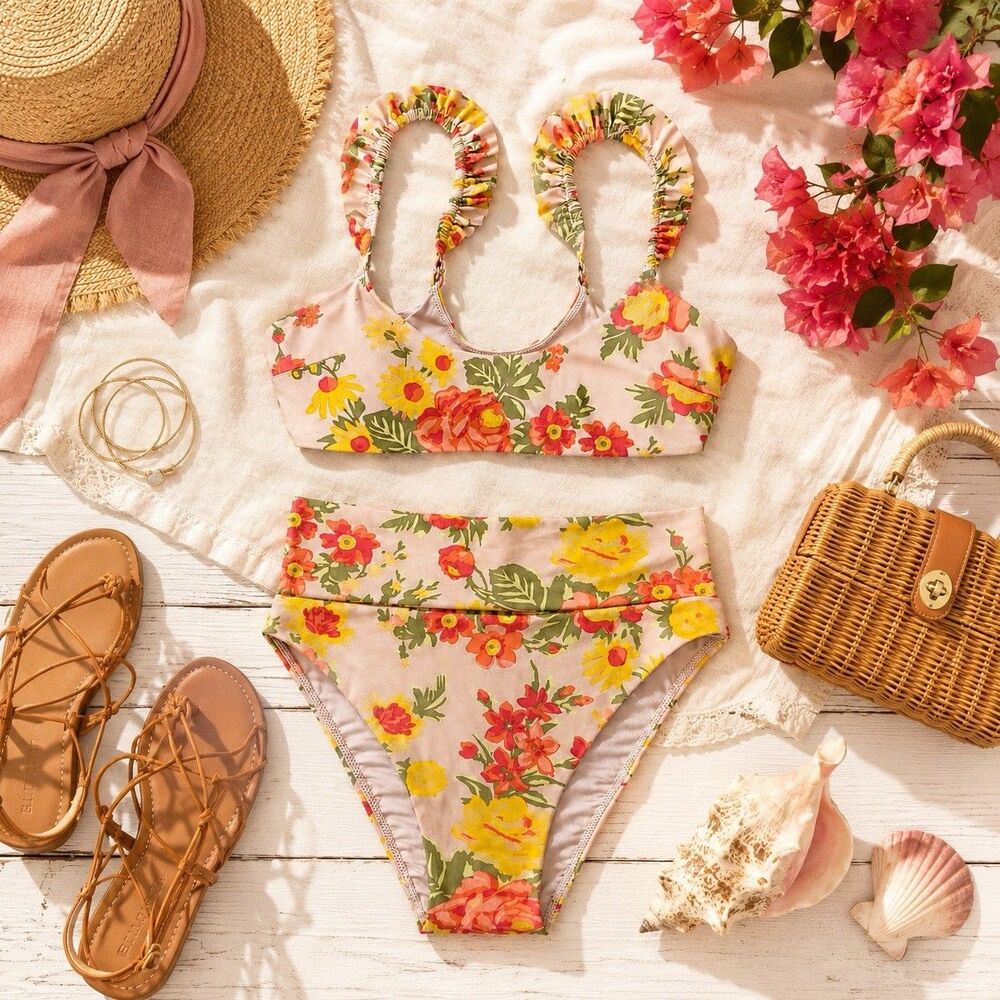 Aerie Floral High Waist Cheeky Bikini Set XS